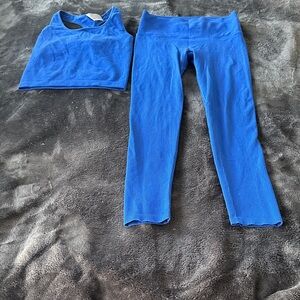 All in Motion Bright Blue Ribbed Active Set - Crop Top & Leggings Women’s Size L